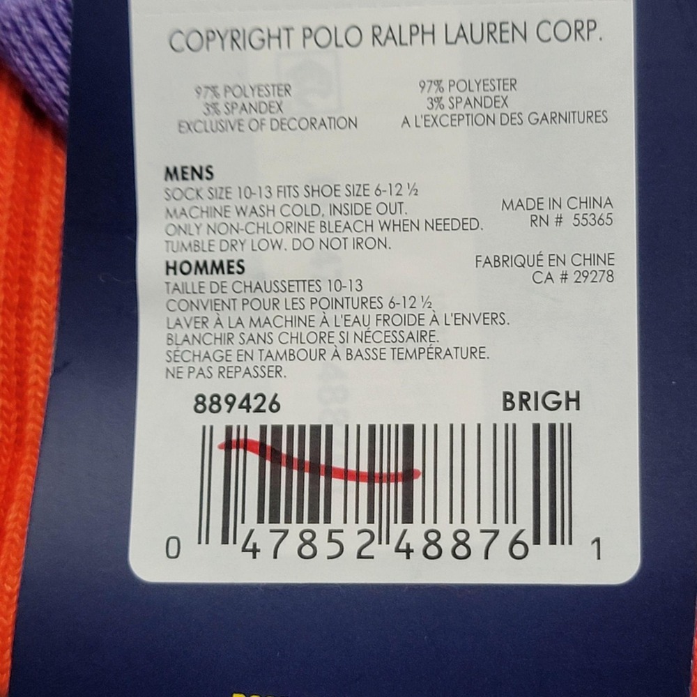 Polo Ralph Lauren Socks Mens 10-13 Ombre Rainbow Stripe Pony Crew Mid Calf - Picture 2 of 3